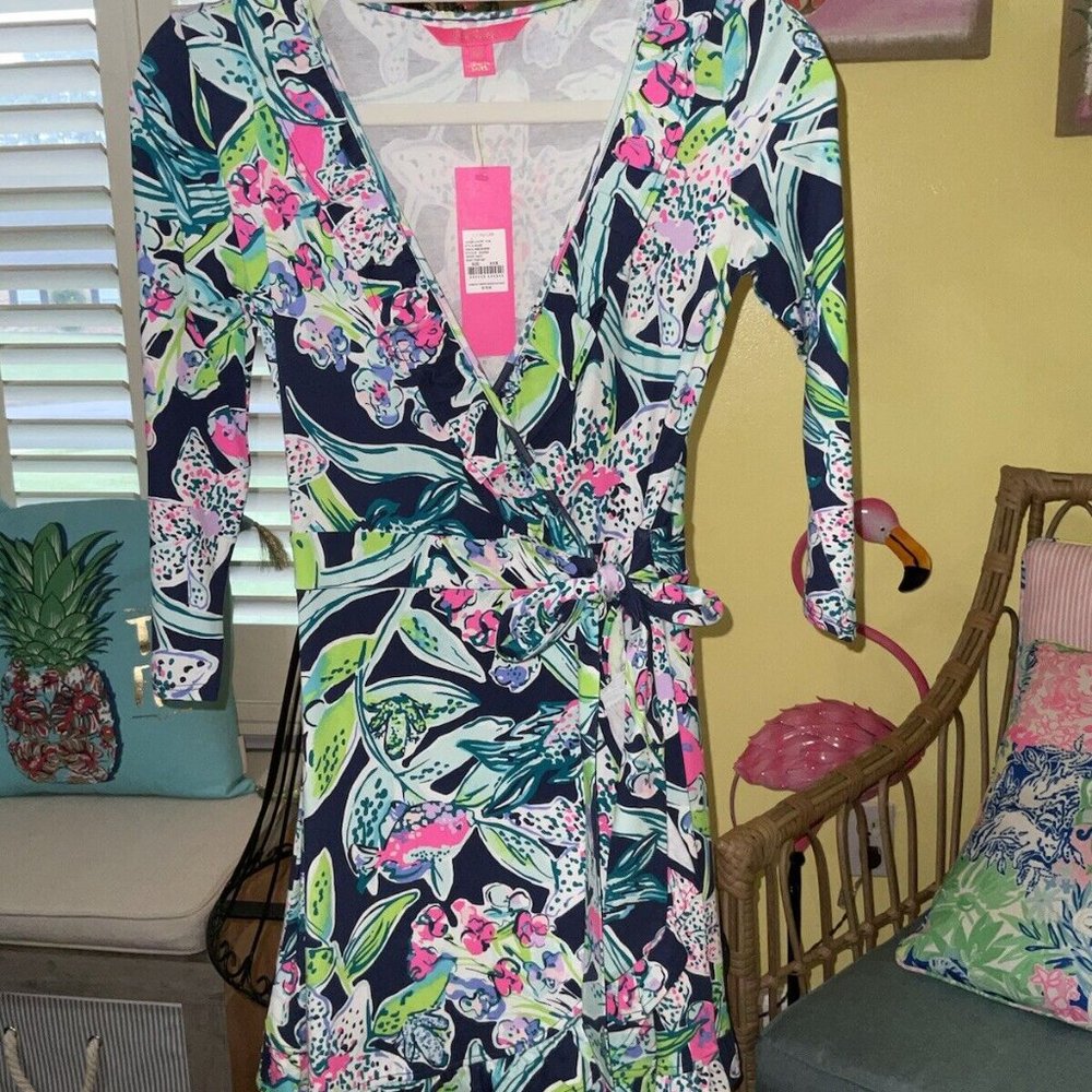 Lilly Pulitzer NWT Jessalynne Wrap Romper Navy Sway This Way $178 Size XXS - Picture 2 of 5